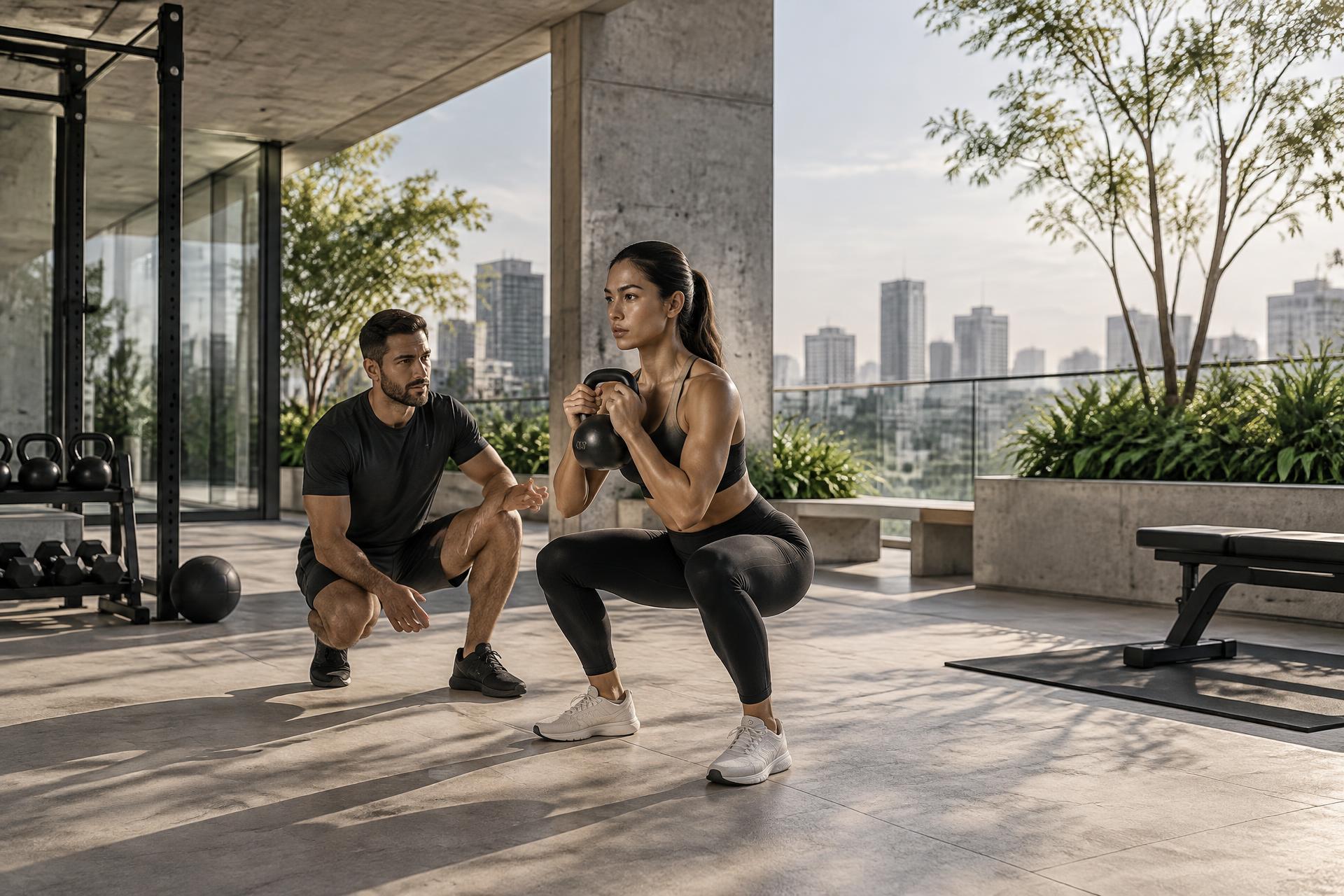 Profissional orientando um treino em ambiente contemporâneo